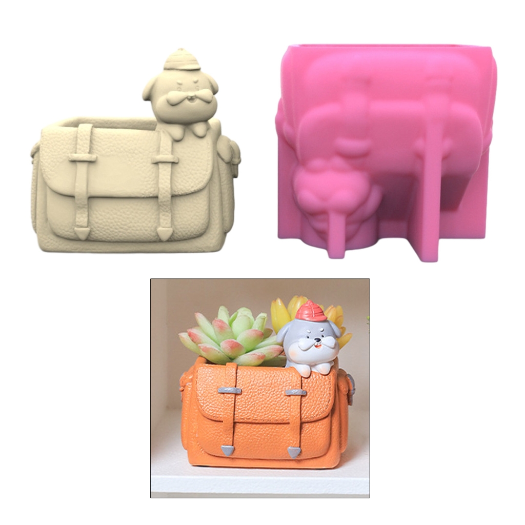 Backpack Dog Mold Flower Resin Mold Home Desktop Decoration Pen Holder Epoxy Mold Decors Plant Flower Backpack Dog Silicone Mold Planter Epoxy Resin Mold Garden Figurines Outdoor
