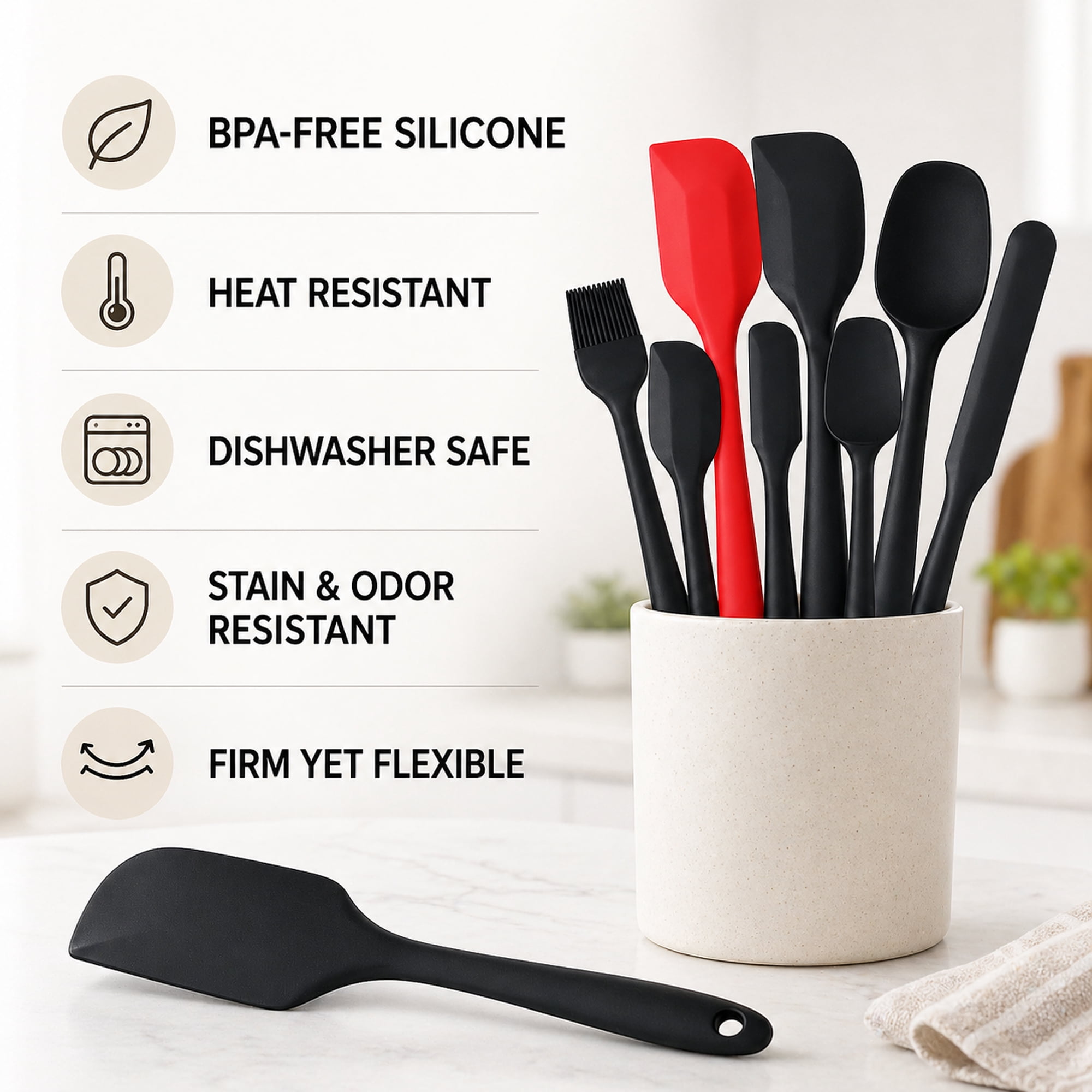 8-Piece BPA-Free Silicone Spatula Set, Kitchen Scraper Utensils for Baking, Mixing, Cooking & Nonstick Cookware
