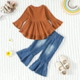 thumbnail image 3 of 12 Months Baby Girls Clothes 18 Months Girls Denim Pant Set Outfits Set Toddler Girls Long Sleeve Irregular Solid Color Top Jeans Pants 2PCS Set Brown, 3 of 8