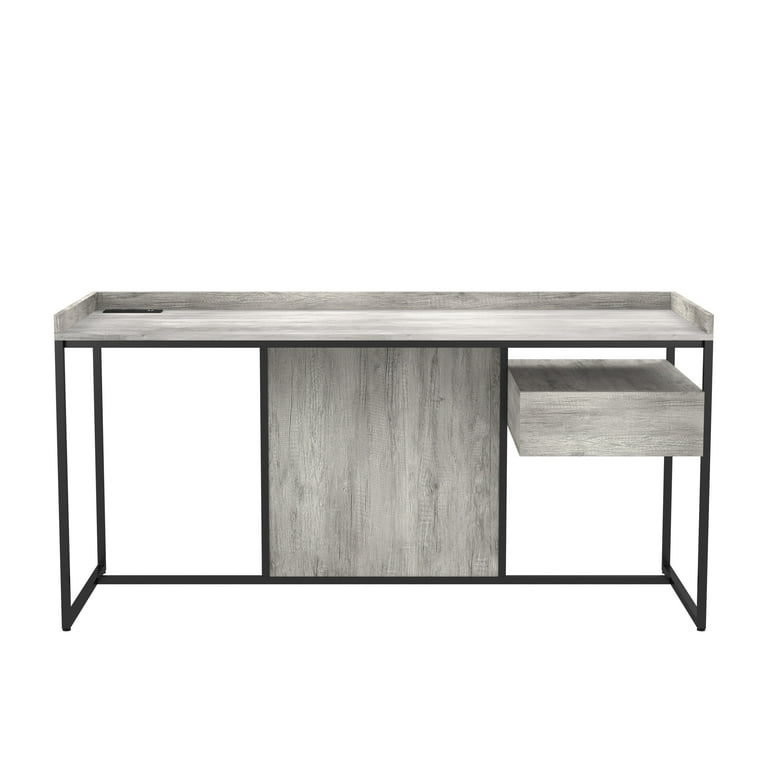 Furniture of America Jaxon Industrial 63 inch Steel Computer Desk with USB Ports by Light Grey Distressed Weathered