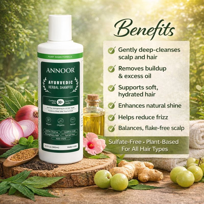 Annoor Ayurvedic Herbal Shampoo 16 oz | Plant-Based & Sulfate-Free | With Amla, Reetha, Shikakai & Aloe Vera | For Soft, Healthy-Looking Hair