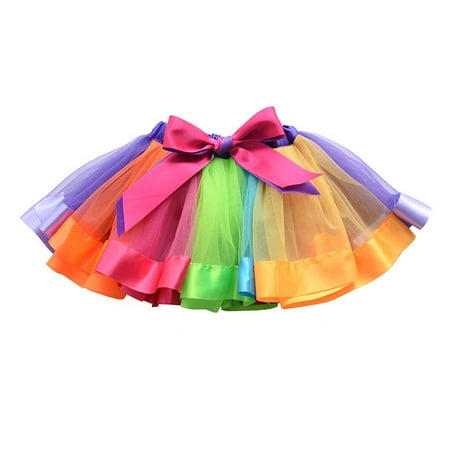 

Girls Layered Rainbow Tutu Skirt Ruffle Tiered Dance Performance Dress for Girls 1-3 Years Old