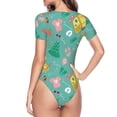 thumbnail image 4 of Daiia Happy Summer print Women's Crew Neck Short Sleeve Bodysuit Fashion Tops Fit Casual Basic Extender Bodysuit-Medium, 4 of 9