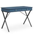 thumbnail image 2 of Study Desk with 2 Drawers for Kids, Home Office Computer Desk with X-Shaped Steel Legs and MDF Table Top for Living Room Bedroom, Easy Assembly, Space Saving Table, Blue, 2 of 7