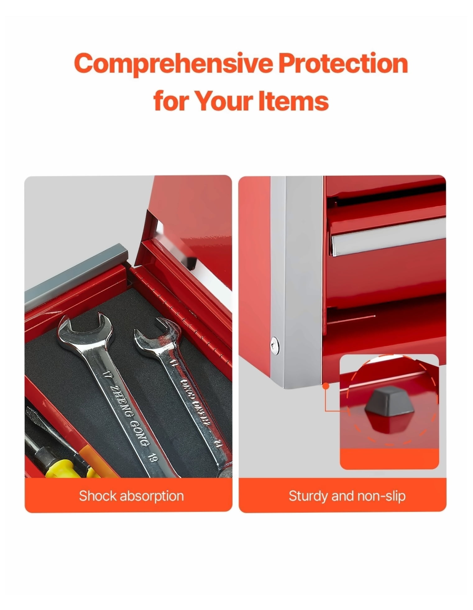 Metal Tool Box 8.6-inch, 3 Drawer Portable Tool Organizer, Small Steel Toolbox with Lock, Red