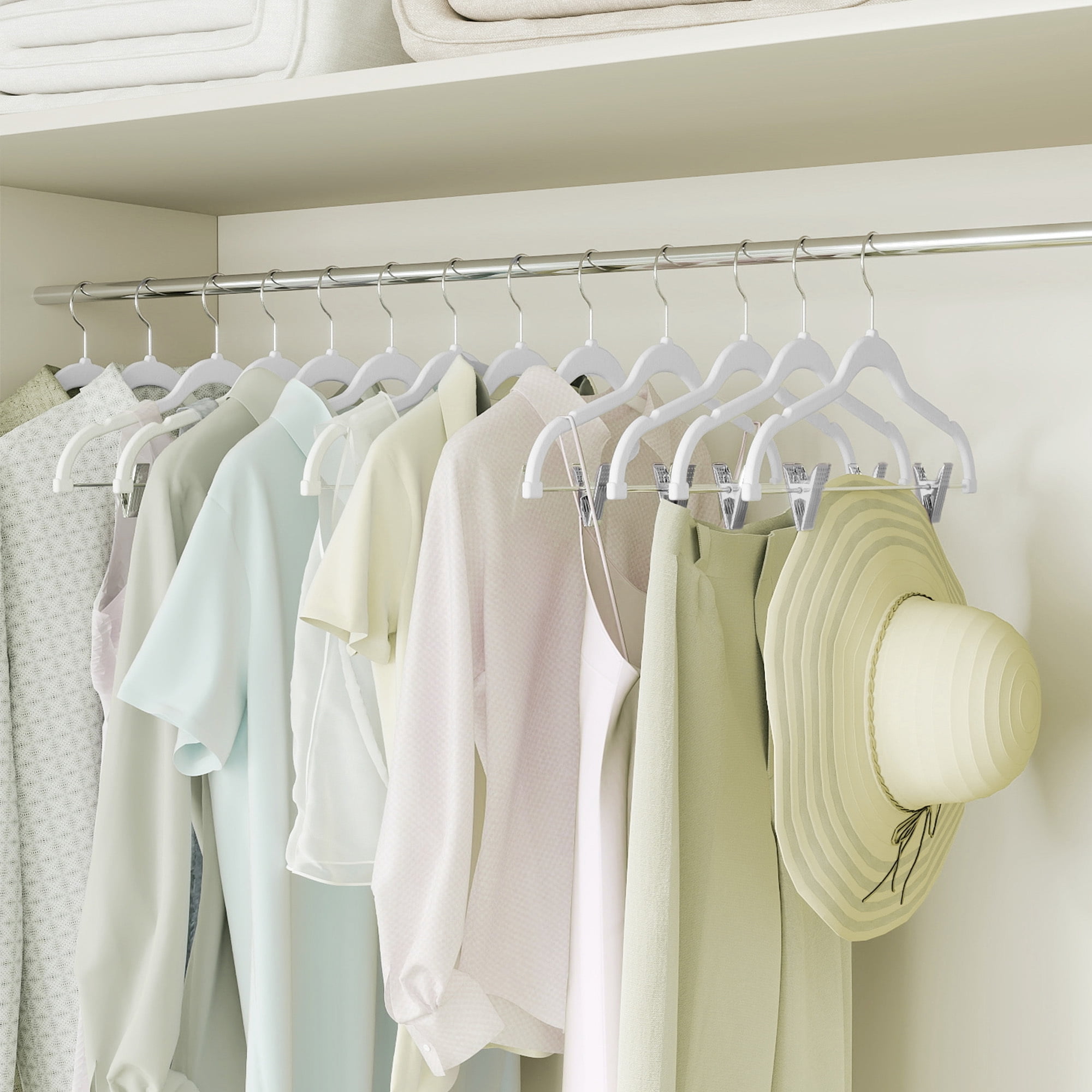Ledrem 30-pack Adjustable Velvet Hangers, Skirt & Pants Hangers with Movable Clips, White