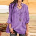thumbnail image 2 of LEAVINGSUO Fall Winter V Neck Long Tops for Women, Womens Tops Women Solid V-Neck Lace Splicing Fold Three Quarter Sleeve Shirts Blouses Tops, 2 of 6