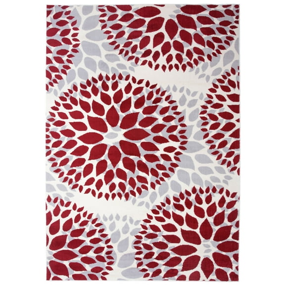 Modern Floral Design Red 7' 6" x 9'5" Indoor Area Rug