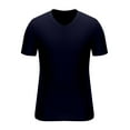 thumbnail image 6 of AHTJRT Men's Notched V-Neck Ribbed Knit Tee Casual Short Sleeve Summer Basic Top Navy L, 6 of 6