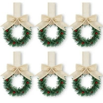 Christmas Wreath with Plaid Bow - 6PCS 4 Inch Mini Kitchen Cabinet Wreaths for Indoor and Outdoor Christmas Decorations, Holiday Decor for Windows, Doors, and Home Holiday Decor