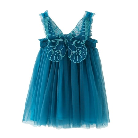 

Girls Dresses Summer Toddler Baby Kids Lace Butterflywings Summer Sleeveless Beach Tutu Casual Layered Tulle Princess Birthday Party Beach 1-6Y Formal Dress