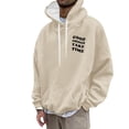 thumbnail image 2 of Men's Outdoor Casual Hooded Drawstring Sweatshirt, GOOD THINGS TAKE TIME Graphic Print Pullover for Hiking, Streetwear,Beige,L, 2 of 7