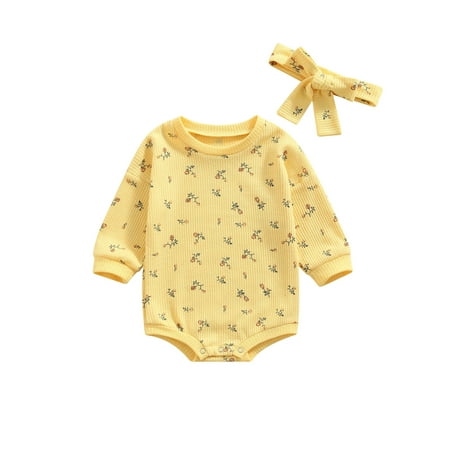 

Ehfomius 2Pcs Infant Toddler Baby Girl Floral Outfits Baby Girls Long Sleeve Round Neck Playsuit + Headband