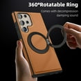 thumbnail image 5 of Allytechgroup Magnetic Case for Samsung Galaxy S22 Ultra, Built-in Invisible 360° Rotatable Kickstand, Compatible with MagSafe, PU Leather Slim Shockproof Protective Phone Case Cover, Brown, 5 of 6