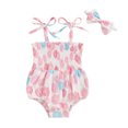 thumbnail image 1 of Gupgi Combinaisons une Pièce pour Bébé Fille Justaucorps Floraux Sans Manches Smocké avec Bandeau, 1 of 9