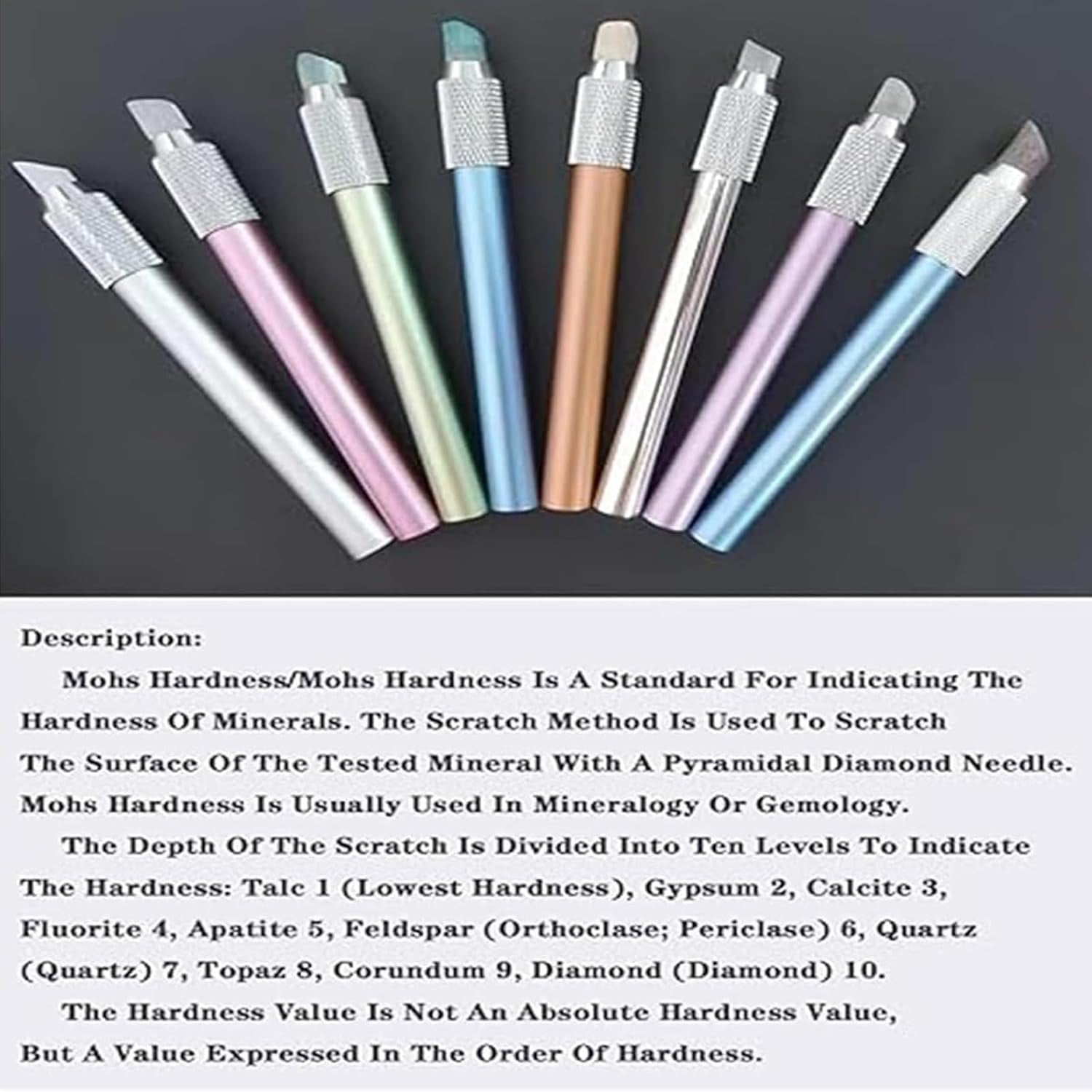 Hardness Test Kit, Scratch Tester Hardness Test Pen, 2-9 Scratch Tester with Storage Box, High Sensitivity, Multi-Faceted Shape, for Industrial Mineral Identification Kit Gem Jade Jewelry
