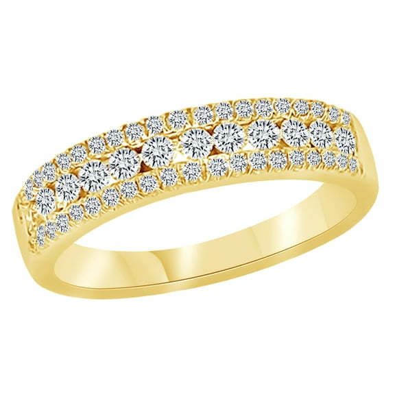 AFFY Round Cut White Natural Diamond Band Ring In 14K Solid Yellow Gold