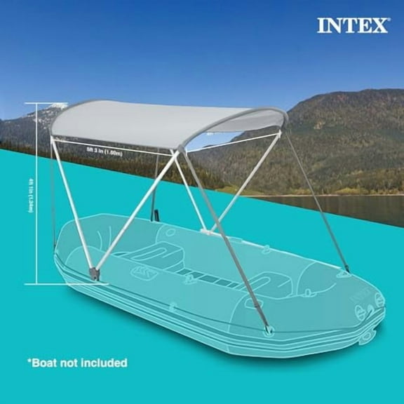 Bimini Top Sun Shade Canopy Cover with Aluminum Frame for Mariner, Seahawk, Excursion, & Challenger Boat Models, Accessory Only, Gray