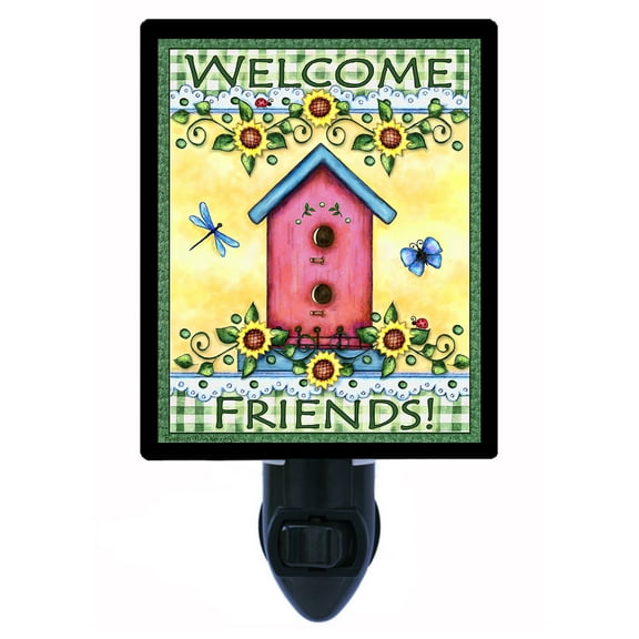 Night Light - Night Light Plus Extra Free Switchable Insert. 4 Watt Bulb, E12 Base. Welcome Friends Birdhouse.