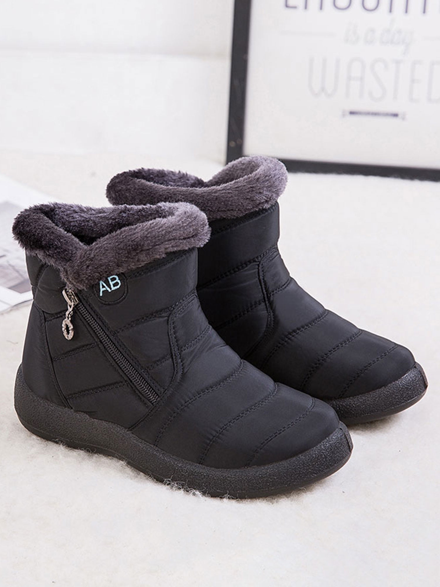 Details about    winter faux fur women warm casual round toes flats heel outdoor ankle boots hot 