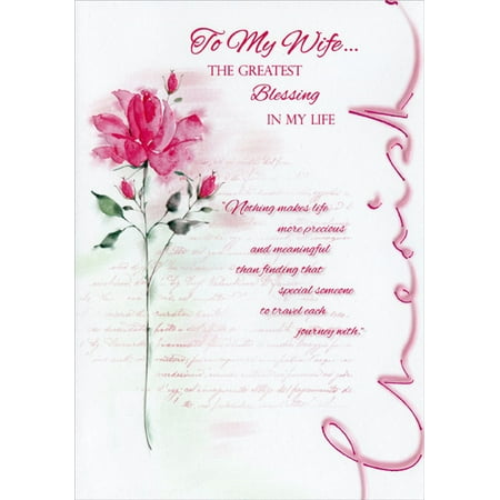 Designer Greetings Pink Foil Cherish and Single Flower: Wife Mother's Day
