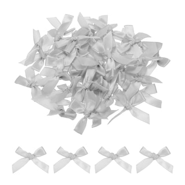 Unique Bargains 50 Pcs Mini Nœud Ruban 1.8 Pouces Mini Tissu Satin Ruban Fleurs Nœuds Gris Clair