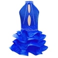 thumbnail image 4 of TiaoBug Big Girls Rhinestones Latin Jazz Dance Dress Salsa Rumba Cha-cha Dancer Ruffle Tutu Skirt Leotard Blue 16, 4 of 5