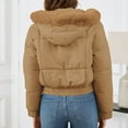 thumbnail image 5 of felwors Womens Trendy Winter Coat Lamb Fur Leather Cropped Lambswool Biker Jacket Lapel Zipper Bomber Aviator Coat Khaki, XL, 5 of 7