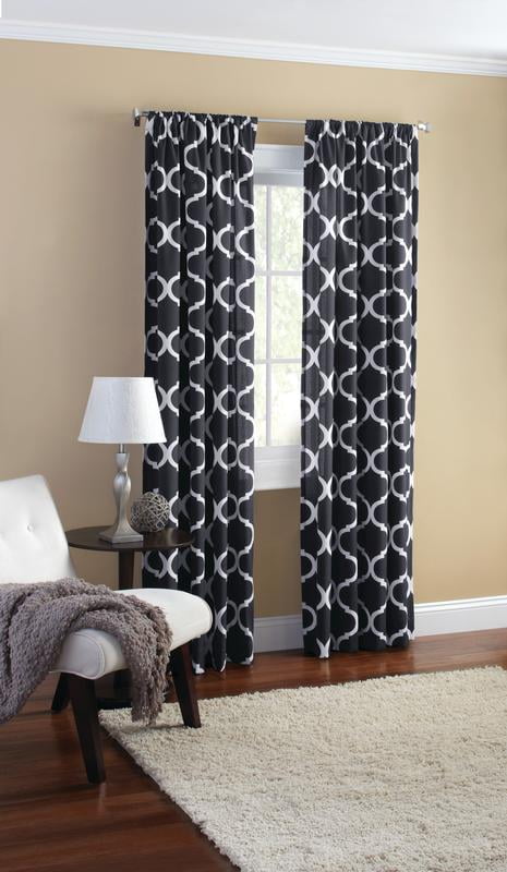 Mainstays Canvas Ironwork Light Filtering Rod Pocket Single Curtain Panel, Black, 50 x 95