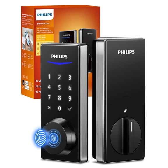 Open Box Philips Bluetooth Fingerprint Touchscreen Smart Door Lock Deadbolt, Matte Black Finish