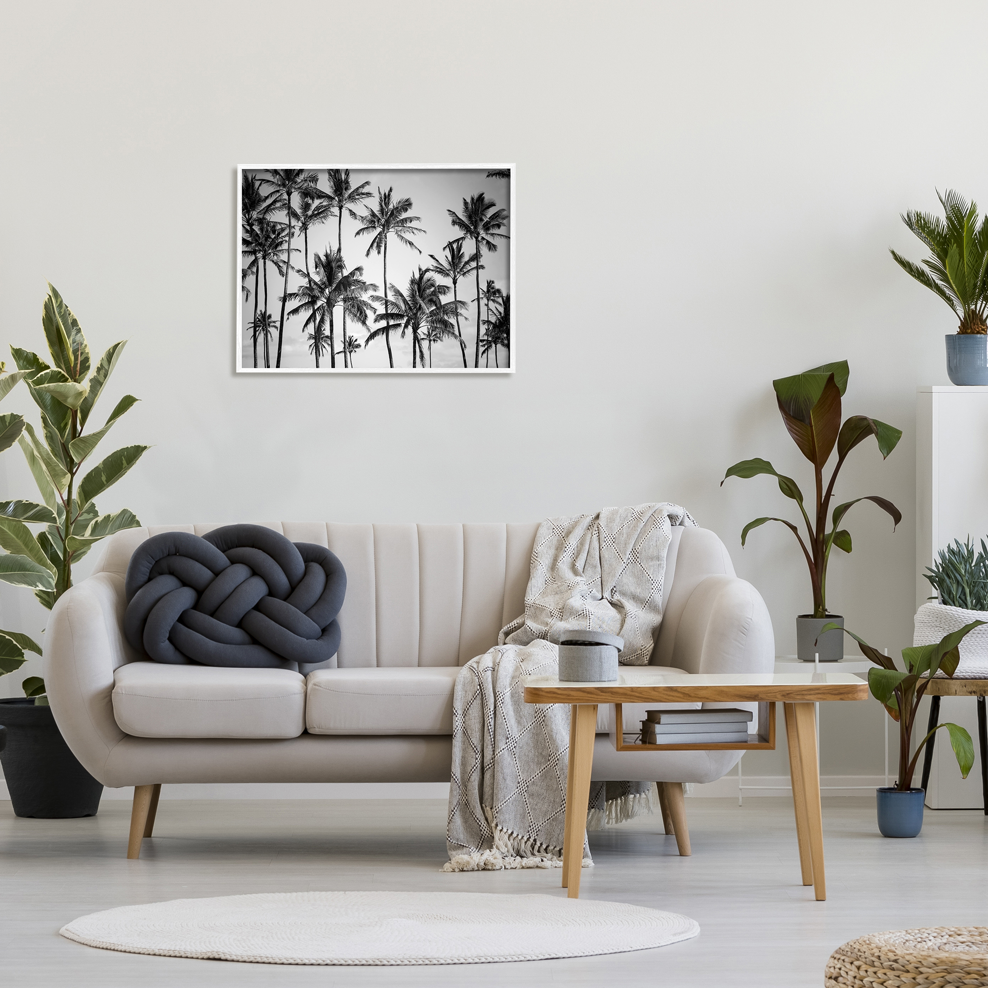 Stupell Industries Palm Trees Skyline Black and White Photography Framed Art Print Wall Art, 30x24, By Design Fabrikken