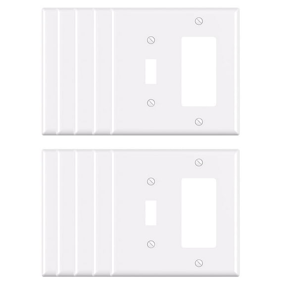Wall Plate Midsize 1-Toggle/1-Decorator/Rocker , 2 Gang,White (10-Pack)