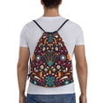 thumbnail image 2 of Kdxio Colorful Mexican2 Print Drawstring Backpack Bag,Waterproof Draw String Back Sack, Gym Drawstring Bags Swim Bag For Unisex, 2 of 9