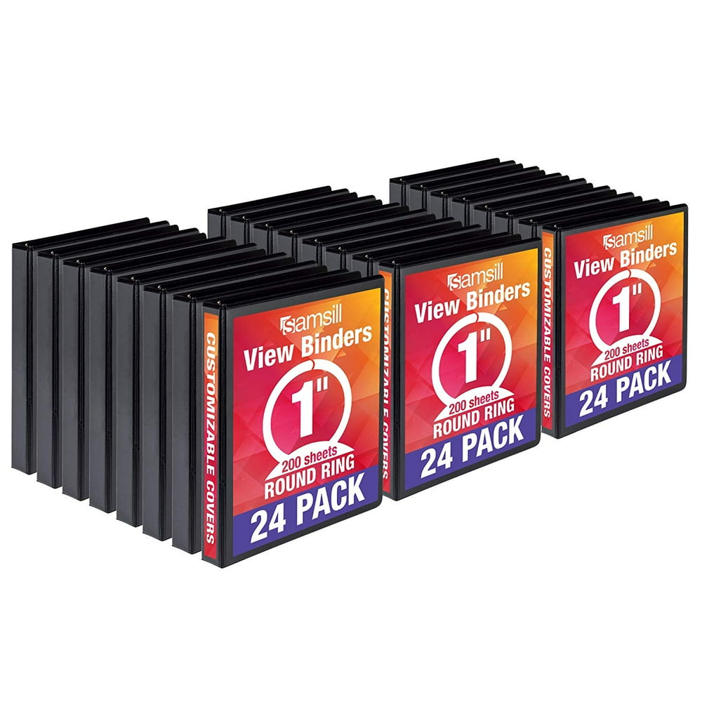 Samsill Economy 3 Ring View Binder 1" Round Ring Black Bulk Binder 24
