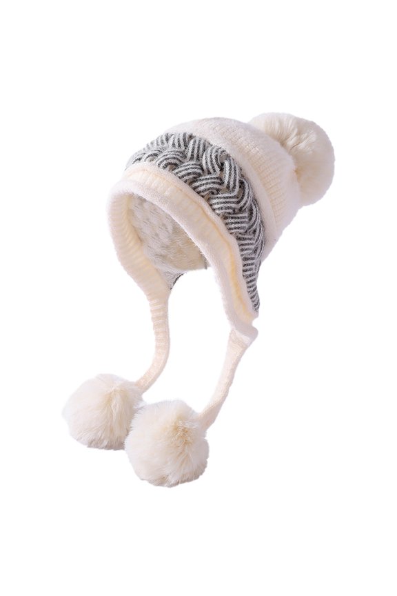Color-blocking twist three-hair ball ear protection wool hat winter all-match