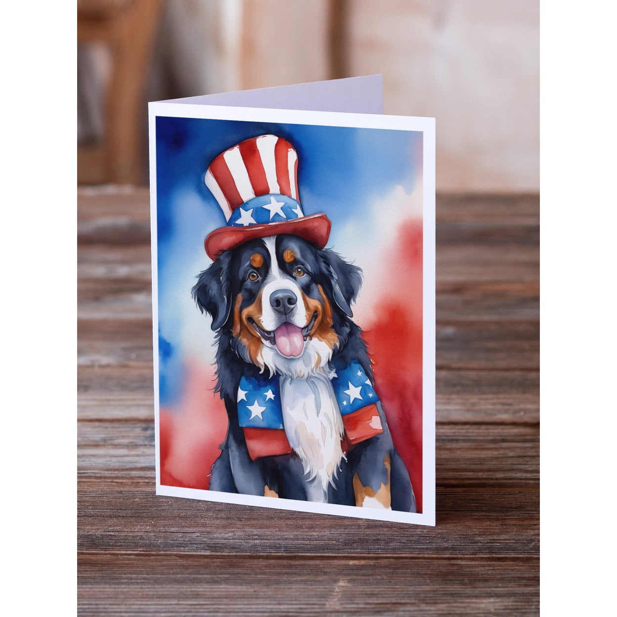 Bernese Mountain Dog Patriotic American Greeting Cards Pack of 8 7 in x 5 in