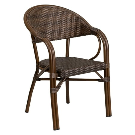 Restaurant Patio Furniture - Flash Furniture Milano Series Cocoa Rattan Restaurant Patio Chair with Bamboo-Aluminum Frame