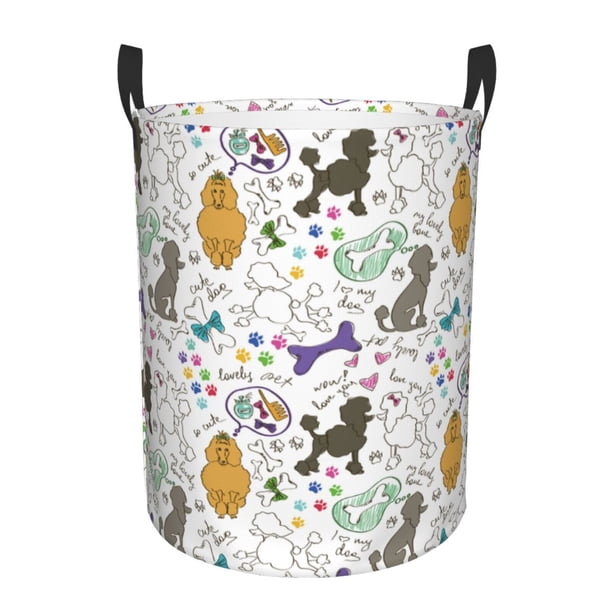 Balery Colorful Poodle Dog Cesta de ropa redonda con asas, impermeable, independiente, para ropa, juguetes, dormitorio y familia-Small