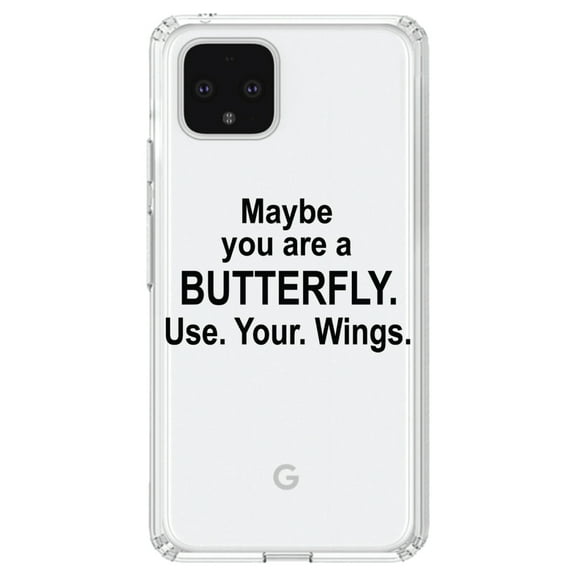 DistinctInk Clear Shockproof Hybrid Case for Google Pixel 4 (6.1" Screen) - TPU Bumper Acrylic Back Tempered Glass Screen Protector - Maybe You Are a Butterfly
