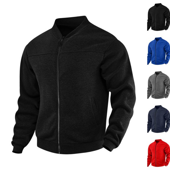 Men's Sweatshirt Full Zip Up Stand Collar No Hood Casual Jackets with Pockets Long Sleeve Mock Neck Fall Warm Coats