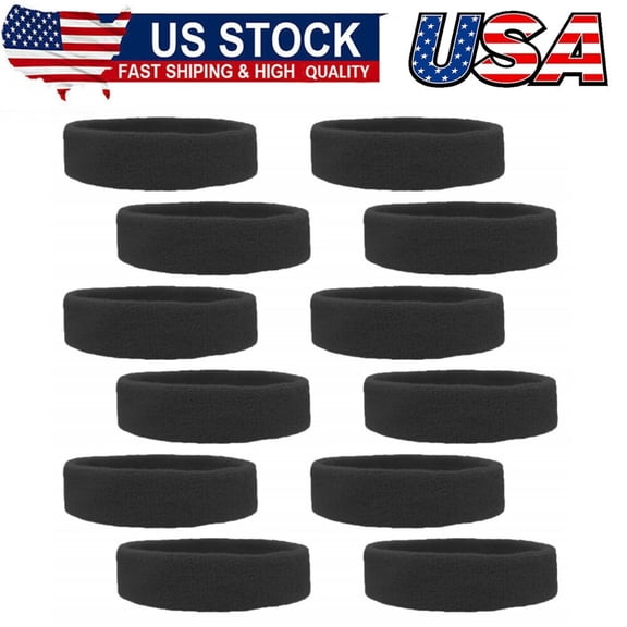 12 Sweatbands Cotton Sports Headbands Terry Cloth Moisture Wicking Headband