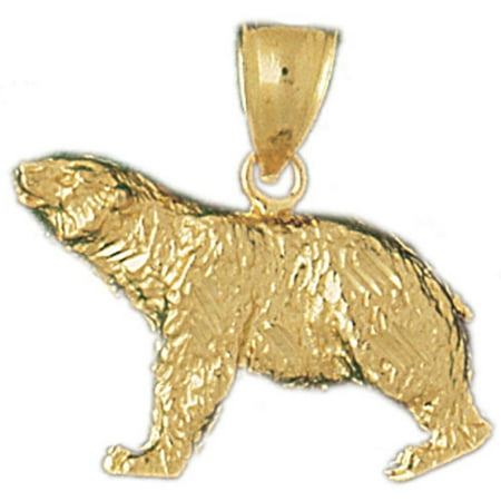 14K Yellow Gold Brown Bear Pendant - 25 mm