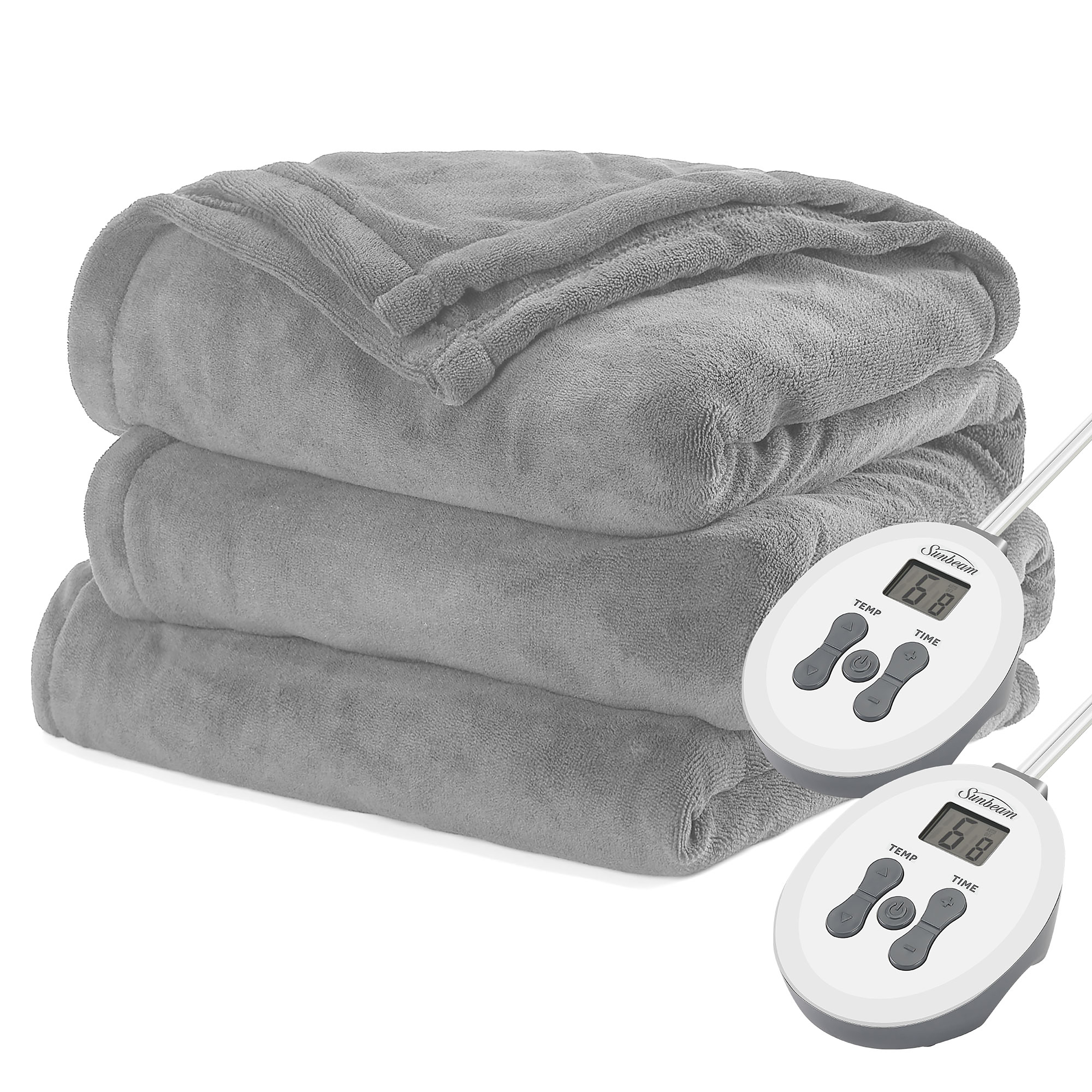 Sunbeam Light Marble Grey Ultralush Heated Blanket Queen