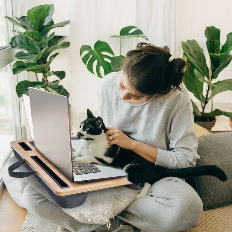 Coliware Lap Desk 21.6 inch Laptop Desk with Dual Cushion Device Ledge Mouse Pad Phone Wood Grain