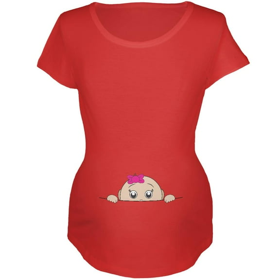 Peeking Baby Girl Maternity Soft T Shirt Red X-LG