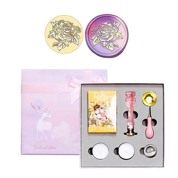 Wax Seal Stamp Set with Brass Head and Long Handle for Letter Envelopes Cards