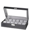 GGI International Watches Box Black Leather Display Glass Top Jewelry Case Organizer (Black, 12)