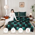 thumbnail image 3 of Manfei Checkered Art King Size Comforter Sets,Geometric Plaid Comforters King Size,Green,Black Reversible,3-Piece,1 Comforter and 2 Pillowcases,3-Piece,1 Comforter and 2 Pillowcases, 3 of 7