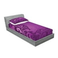 thumbnail image 2 of Purple Fitted Sheet & Pillow Sham Set, Spiral Floral Branch Leaves on the Vertical Border Retro Style Abstract Design, Decorative Printed 4 Piece Bedding Decor Set, Twinxl, Purple Plum, by Ambesonne, 2 of 3