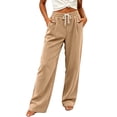 thumbnail image 2 of Women's Corduroy Wide Leg Pants with Pockets, Elastic Drawstring High Waist, Casual Loose Trousers, Pockets for Women, Lounge Pants, Business Casual Pants | UKHCCC,Khaki XL, 2 of 8